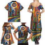 The Gold Coast Queensland Family Matching Summer Maxi Dress and Hawaiian Shirt Australian Landscapes Aboriginal Dot Painting