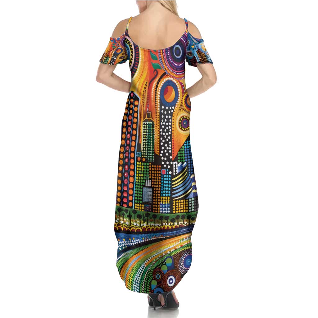 The Gold Coast Queensland Family Matching Summer Maxi Dress and Hawaiian Shirt Australian Landscapes Aboriginal Dot Painting