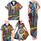 The Gold Coast Queensland Family Matching Tank Maxi Dress and Hawaiian Shirt Australian Landscapes Aboriginal Dot Painting
