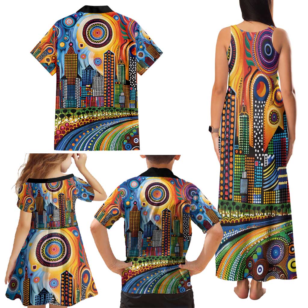 The Gold Coast Queensland Family Matching Tank Maxi Dress and Hawaiian Shirt Australian Landscapes Aboriginal Dot Painting