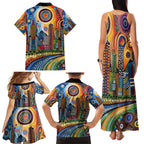 The Gold Coast Queensland Family Matching Tank Maxi Dress and Hawaiian Shirt Australian Landscapes Aboriginal Dot Painting