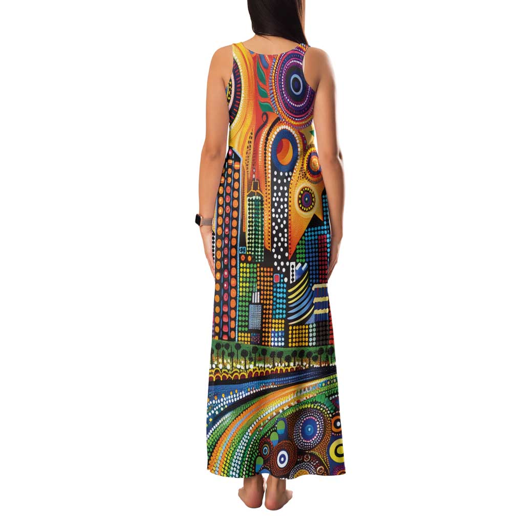 The Gold Coast Queensland Family Matching Tank Maxi Dress and Hawaiian Shirt Australian Landscapes Aboriginal Dot Painting