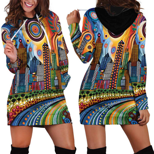The Gold Coast Queensland Hoodie Dress Australian Landscapes Aboriginal Dot Painting