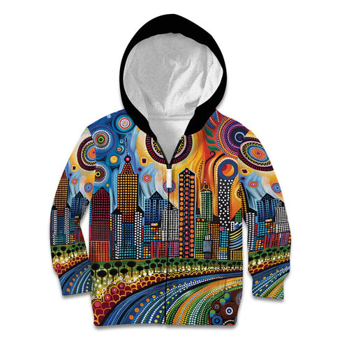 The Gold Coast Queensland Kid Hoodie Australian Landscapes Aboriginal Dot Painting
