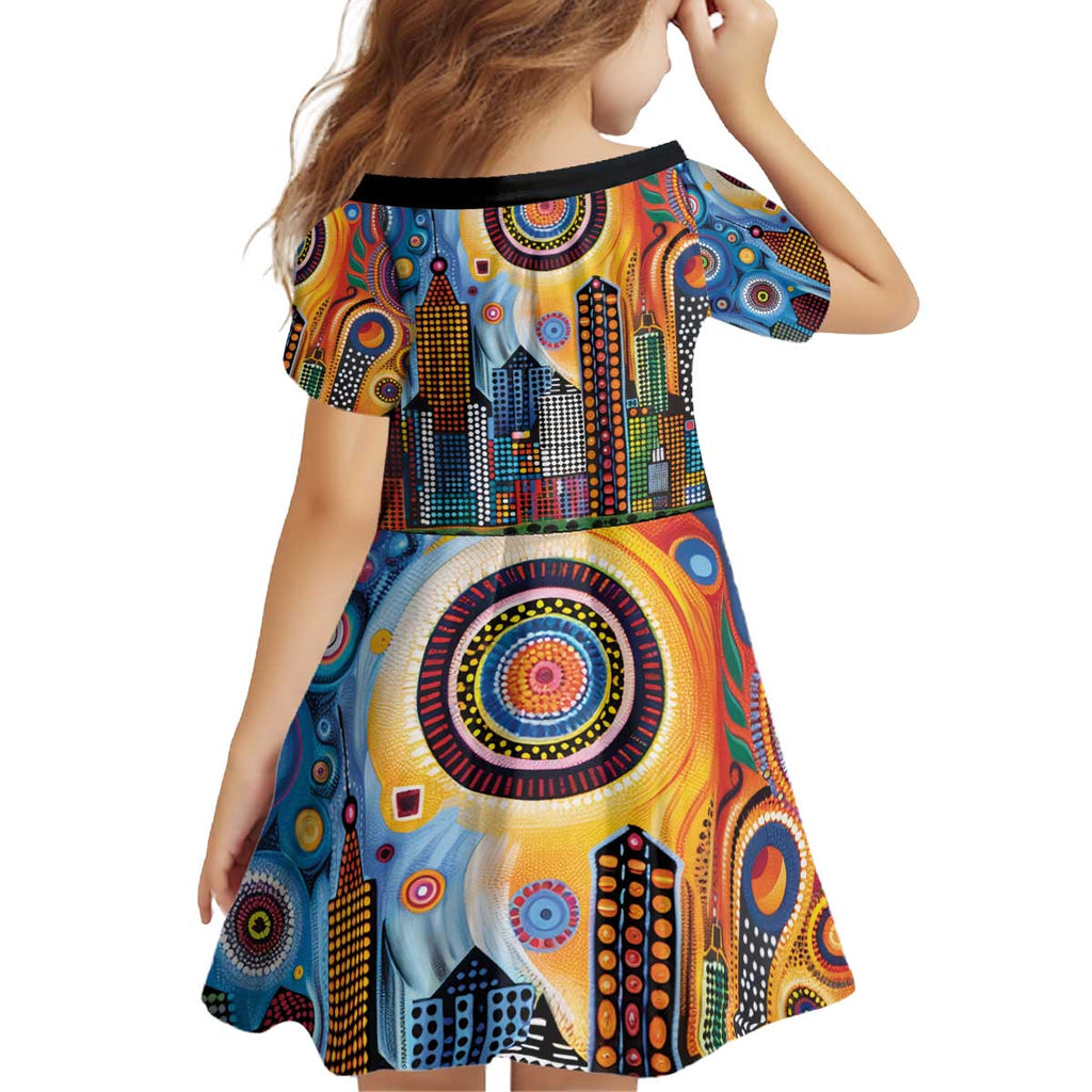 The Gold Coast Queensland Kid Short Sleeve Dress Australian Landscapes Aboriginal Dot Painting