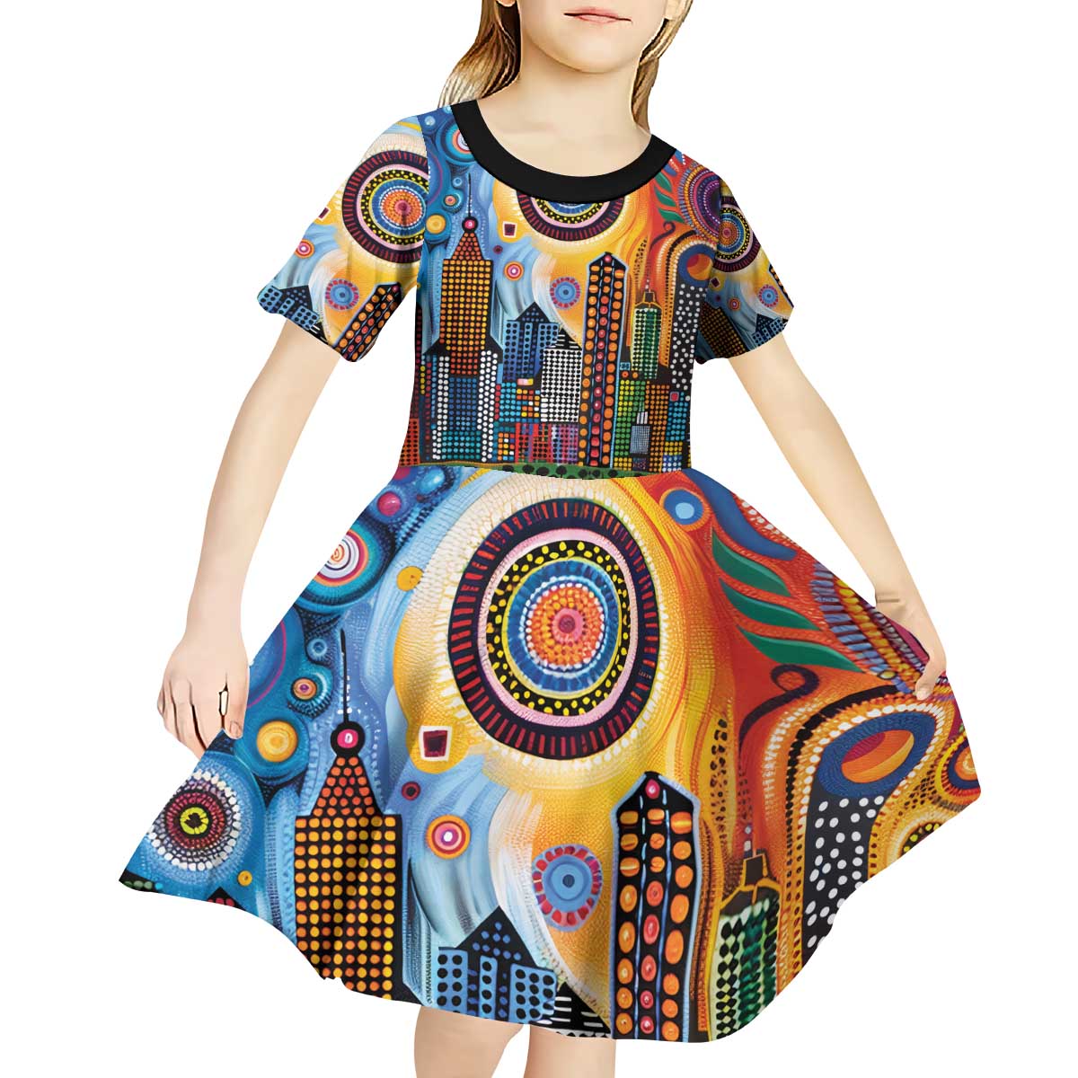 The Gold Coast Queensland Kid Short Sleeve Dress Australian Landscapes Aboriginal Dot Painting