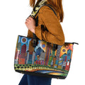 The Gold Coast Queensland Leather Tote Bag Australian Landscapes Aboriginal Dot Painting