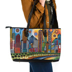 The Gold Coast Queensland Leather Tote Bag Australian Landscapes Aboriginal Dot Painting