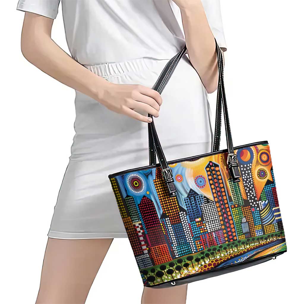 The Gold Coast Queensland Leather Tote Bag Australian Landscapes Aboriginal Dot Painting