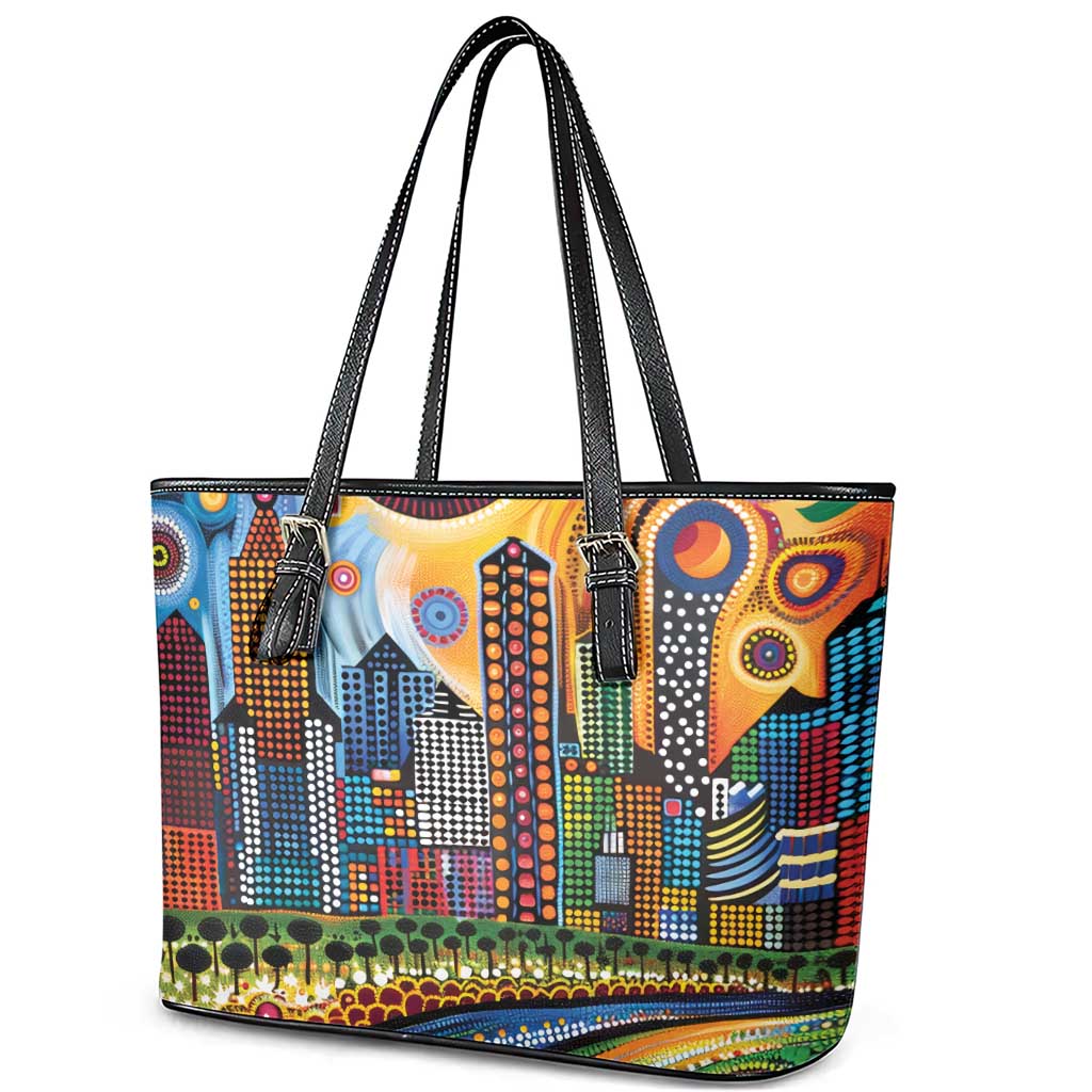 The Gold Coast Queensland Leather Tote Bag Australian Landscapes Aboriginal Dot Painting