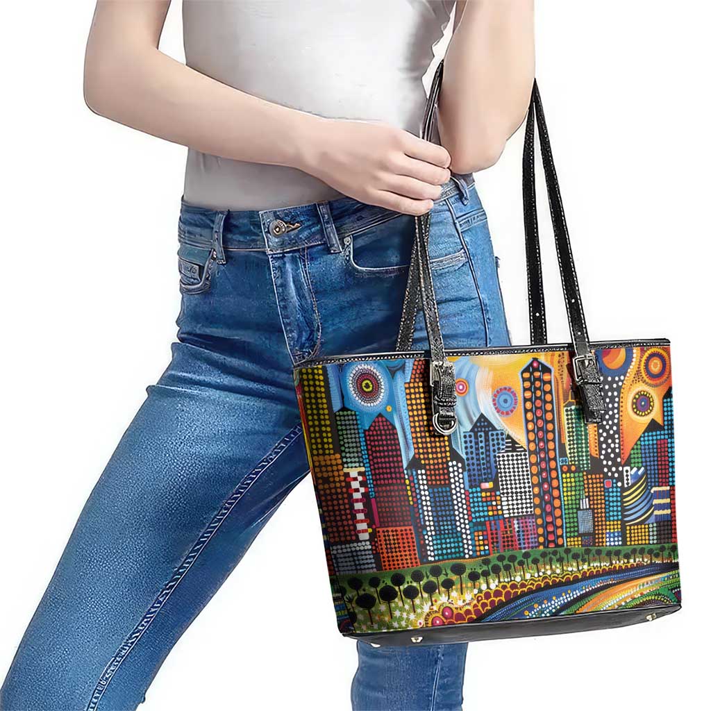The Gold Coast Queensland Leather Tote Bag Australian Landscapes Aboriginal Dot Painting