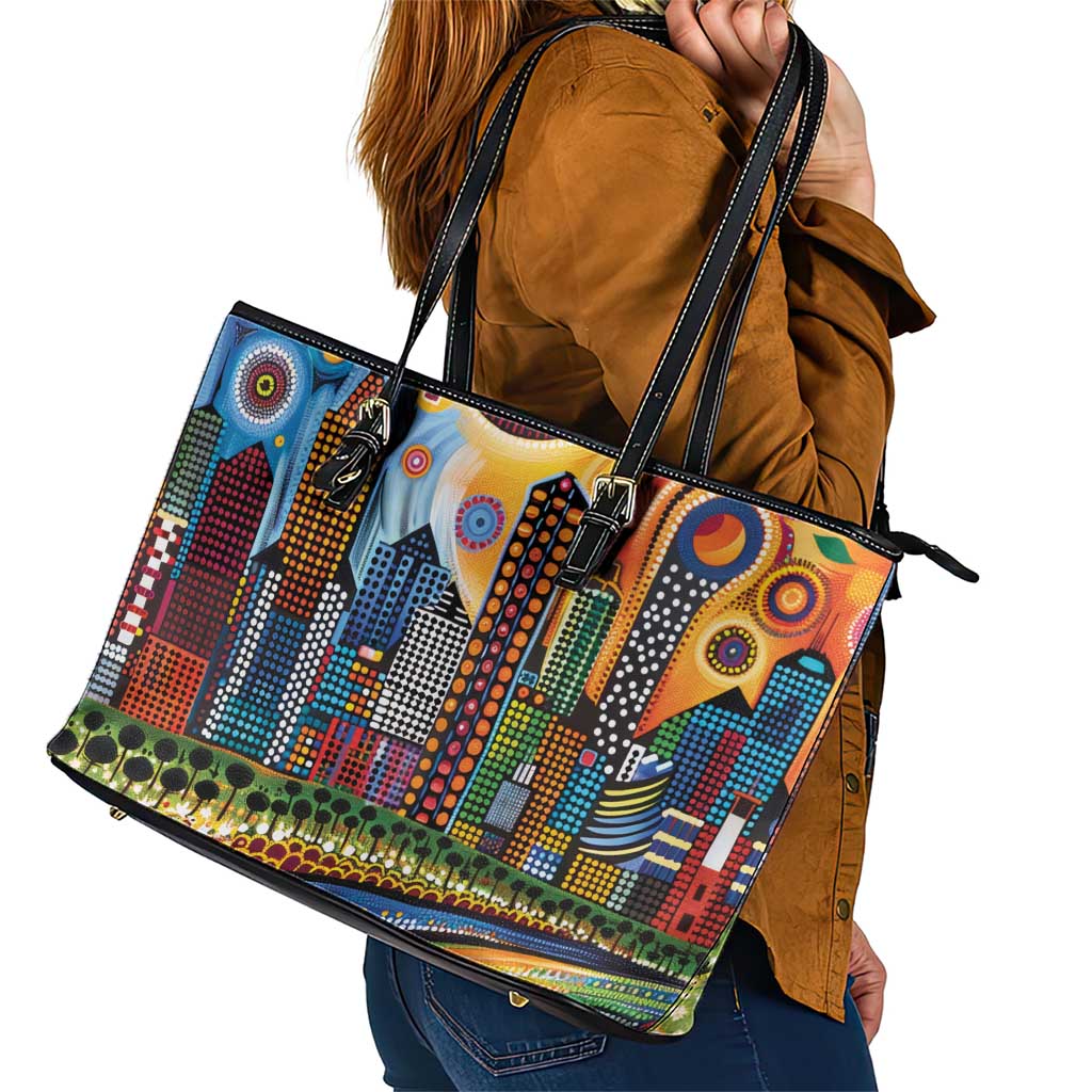 The Gold Coast Queensland Leather Tote Bag Australian Landscapes Aboriginal Dot Painting