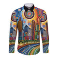The Gold Coast Queensland Long Sleeve Button Shirt Australian Landscapes Aboriginal Dot Painting