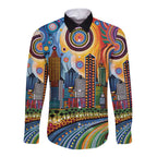 The Gold Coast Queensland Long Sleeve Button Shirt Australian Landscapes Aboriginal Dot Painting