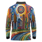 The Gold Coast Queensland Long Sleeve Polo Shirt Australian Landscapes Aboriginal Dot Painting