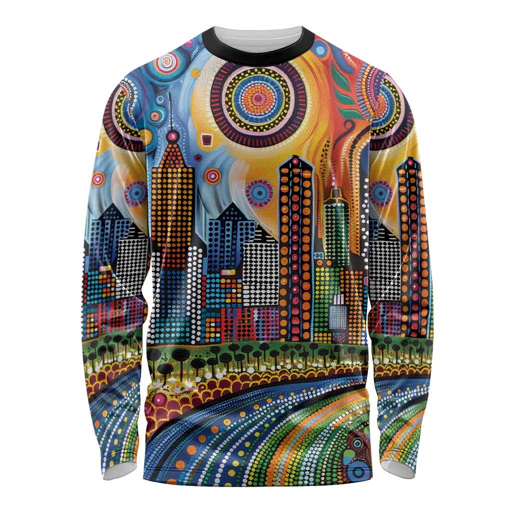 The Gold Coast Queensland Long Sleeve Shirt Australian Landscapes Aboriginal Dot Painting