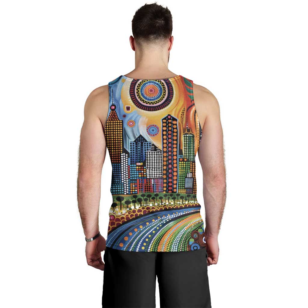 The Gold Coast Queensland Men Tank Top Australian Landscapes Aboriginal Dot Painting