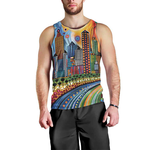 The Gold Coast Queensland Men Tank Top Australian Landscapes Aboriginal Dot Painting