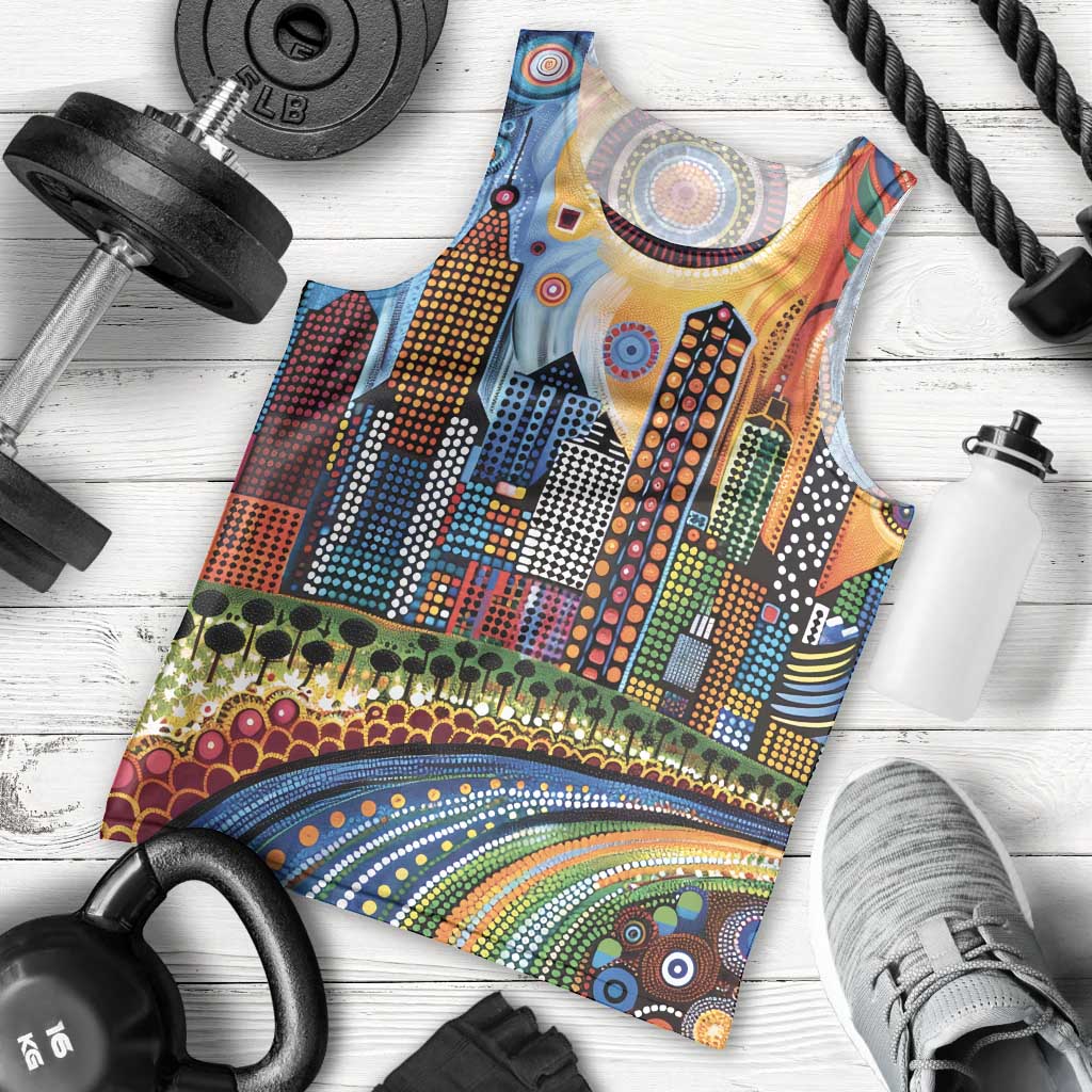 The Gold Coast Queensland Men Tank Top Australian Landscapes Aboriginal Dot Painting