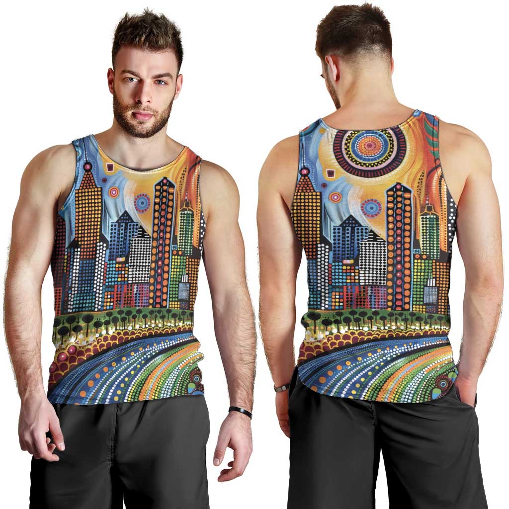 The Gold Coast Queensland Men Tank Top Australian Landscapes Aboriginal Dot Painting