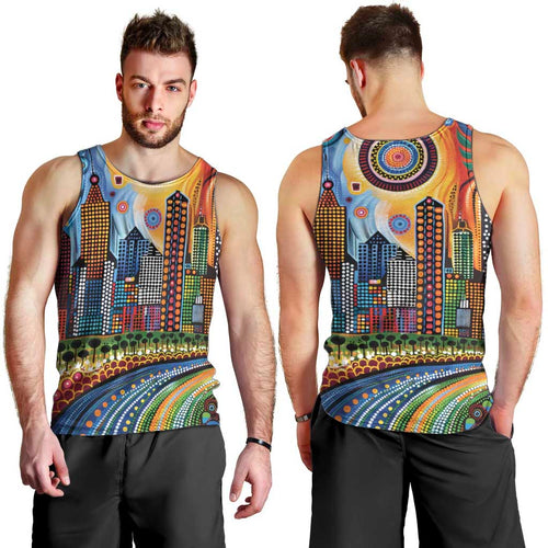 The Gold Coast Queensland Men Tank Top Australian Landscapes Aboriginal Dot Painting