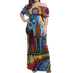 The Gold Coast Queensland Off Shoulder Maxi Dress Australian Landscapes Aboriginal Dot Painting