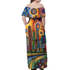 The Gold Coast Queensland Off Shoulder Maxi Dress Australian Landscapes Aboriginal Dot Painting