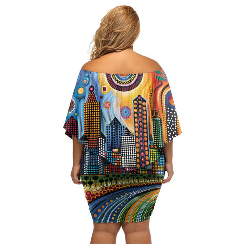 The Gold Coast Queensland Off Shoulder Short Dress Australian Landscapes Aboriginal Dot Painting