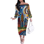 The Gold Coast Queensland Off The Shoulder Long Sleeve Dress Australian Landscapes Aboriginal Dot Painting