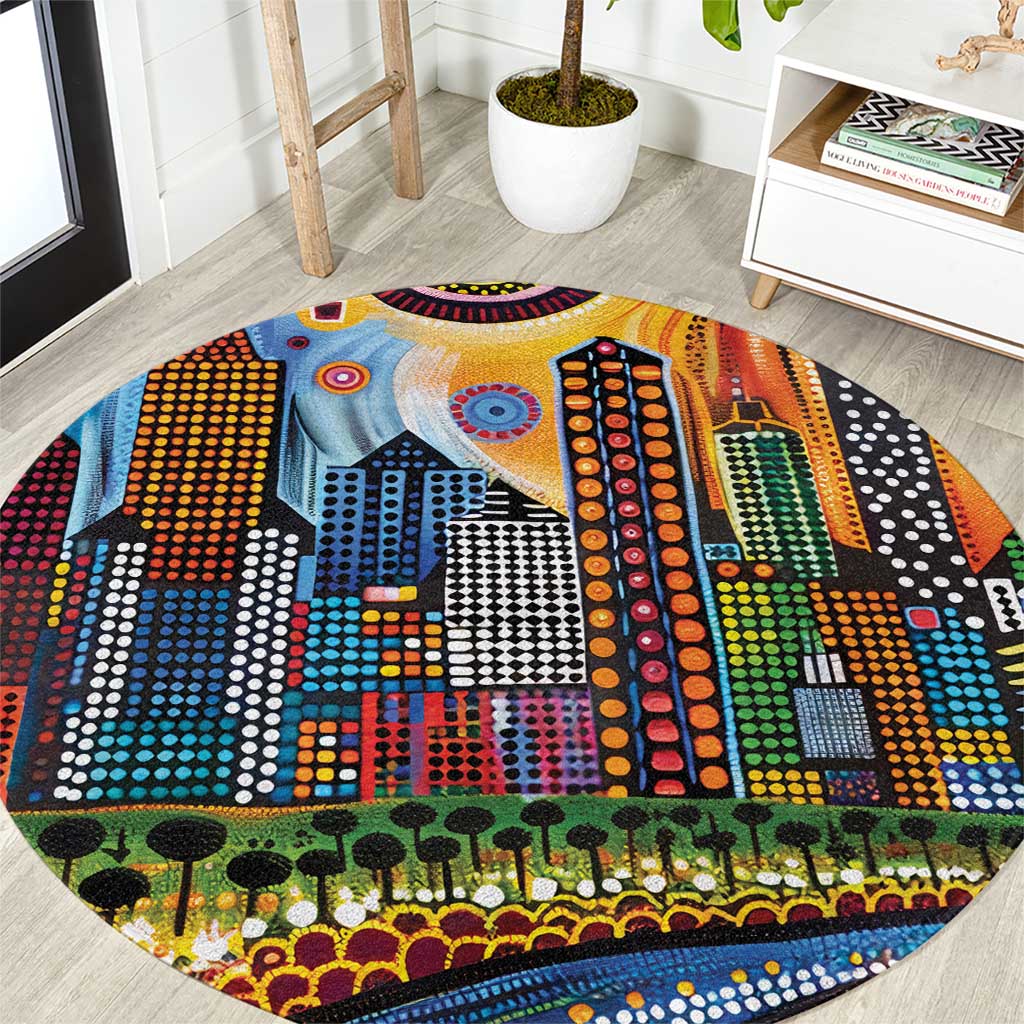 The Gold Coast Queensland Round Carpet Australian Landscapes Aboriginal Dot Painting