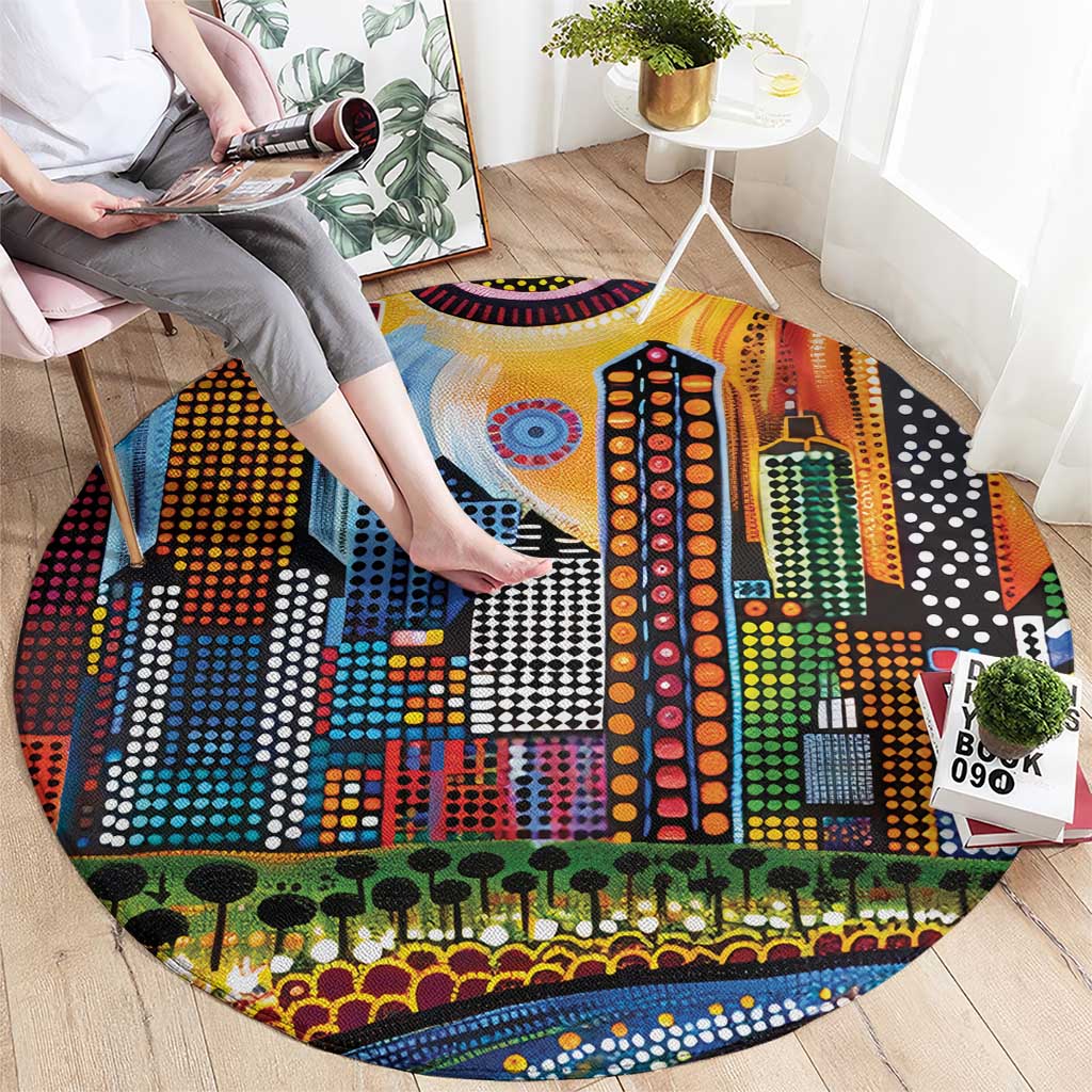 The Gold Coast Queensland Round Carpet Australian Landscapes Aboriginal Dot Painting