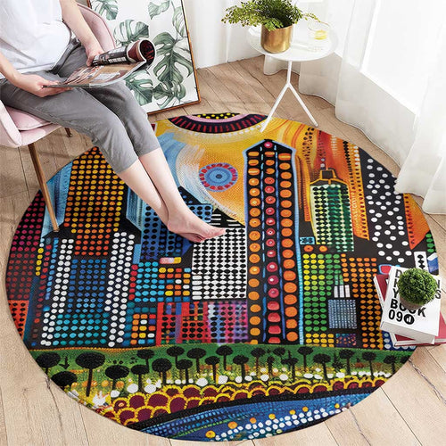 The Gold Coast Queensland Round Carpet Australian Landscapes Aboriginal Dot Painting