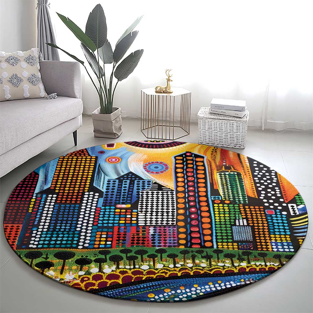 The Gold Coast Queensland Round Carpet Australian Landscapes Aboriginal Dot Painting