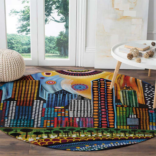 The Gold Coast Queensland Round Carpet Australian Landscapes Aboriginal Dot Painting