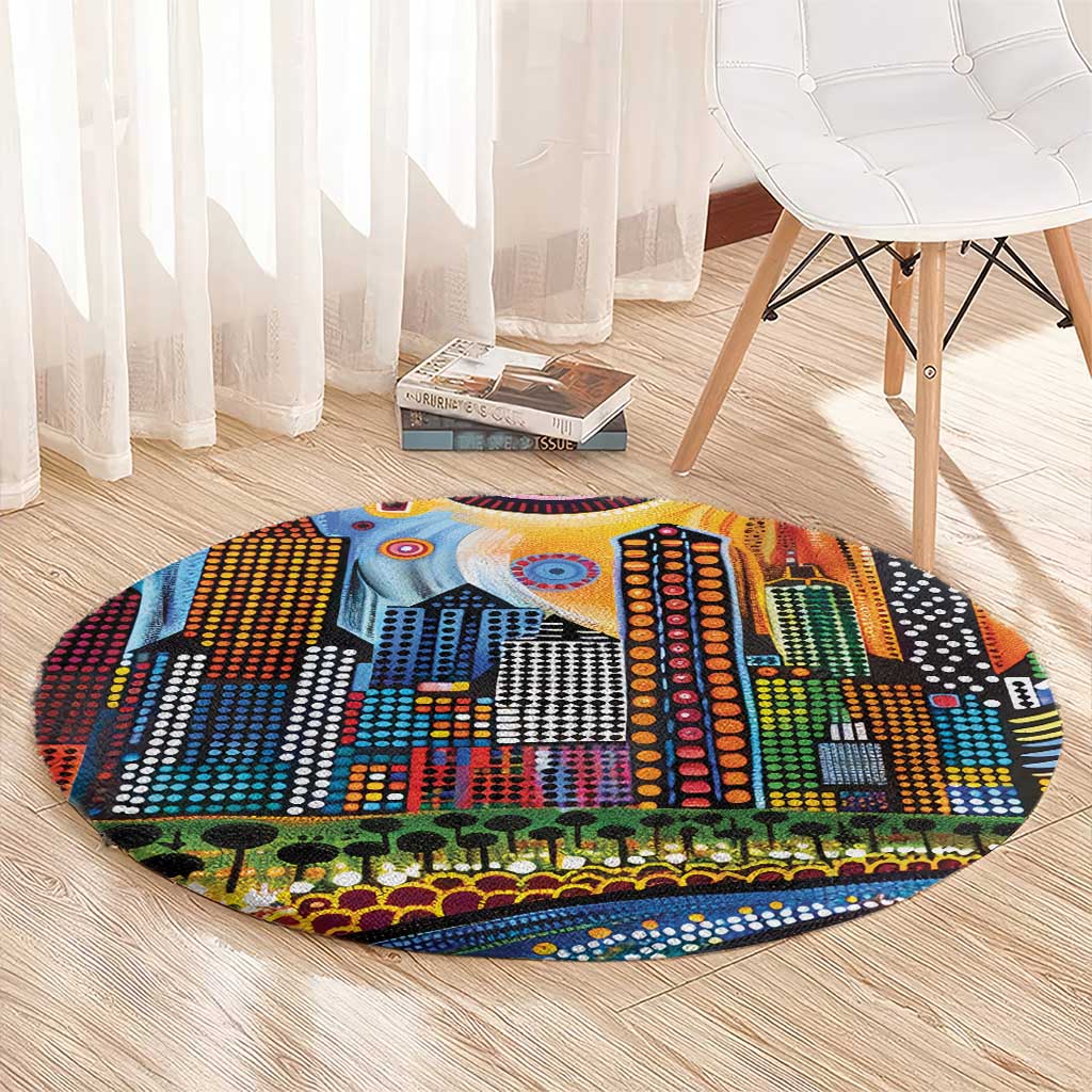 The Gold Coast Queensland Round Carpet Australian Landscapes Aboriginal Dot Painting