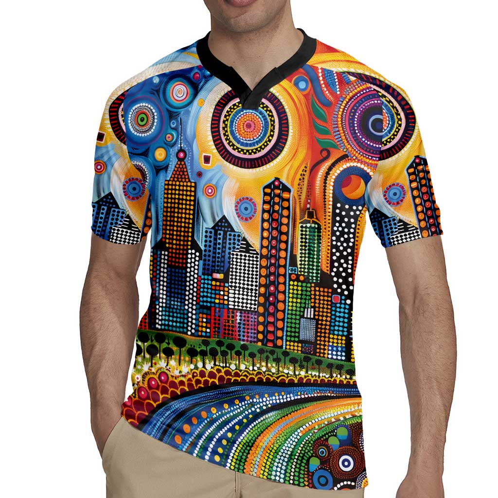 The Gold Coast Queensland Rugby Jersey Australian Landscapes Aboriginal Dot Painting