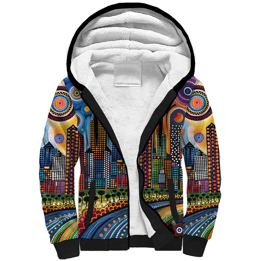 The Gold Coast Queensland Sherpa Hoodie Australian Landscapes Aboriginal Dot Painting