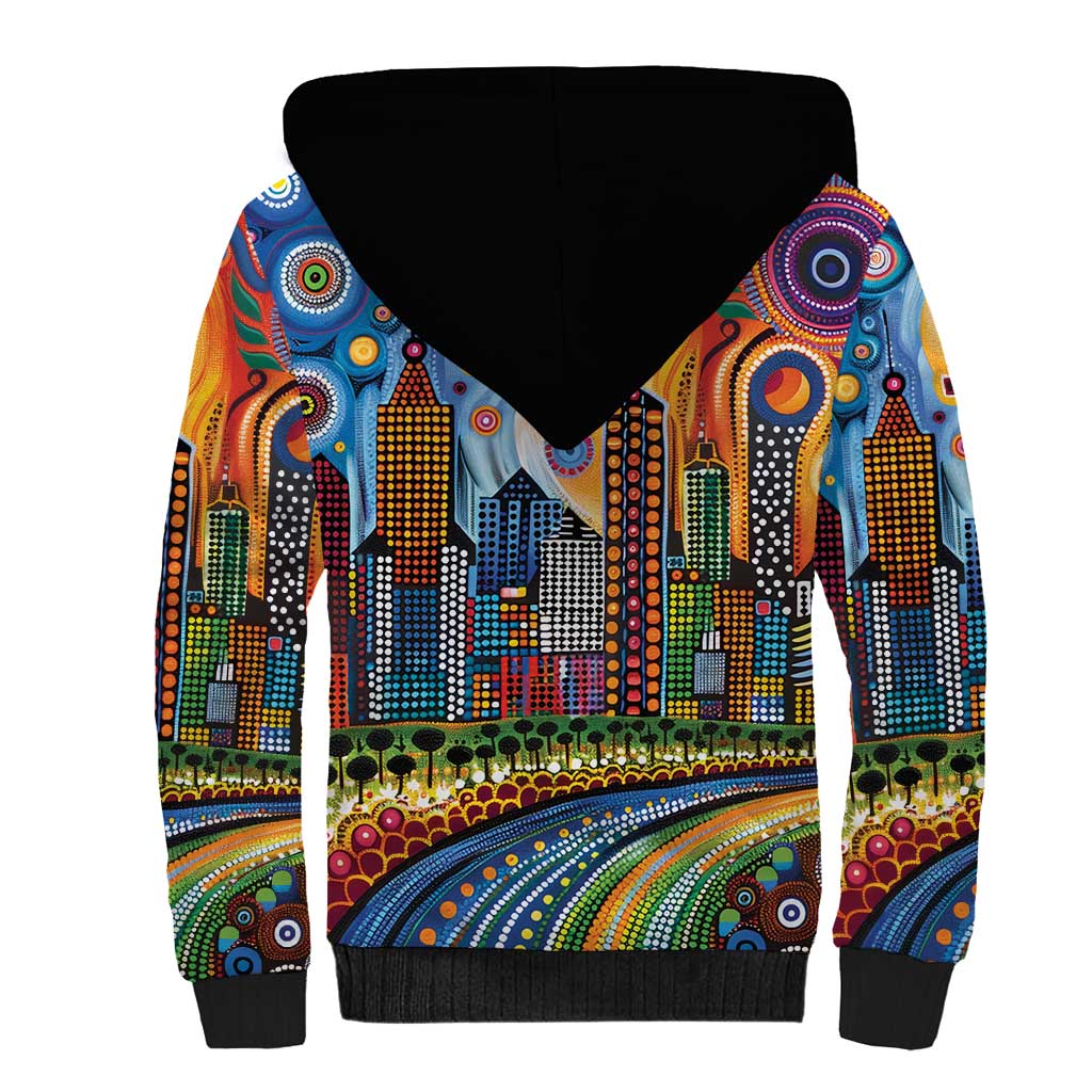The Gold Coast Queensland Sherpa Hoodie Australian Landscapes Aboriginal Dot Painting