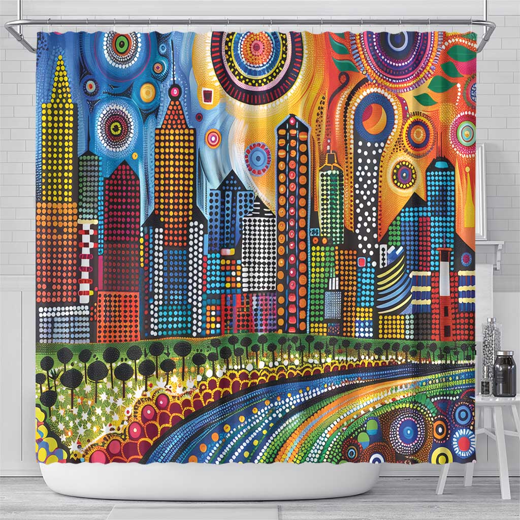 The Gold Coast Queensland Shower Curtain Australian Landscapes Aboriginal Dot Painting