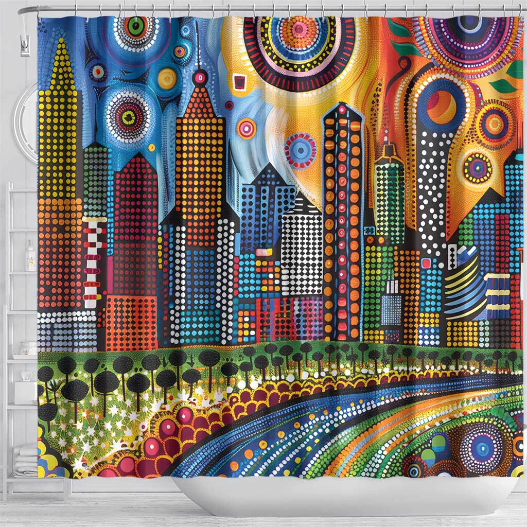 The Gold Coast Queensland Shower Curtain Australian Landscapes Aboriginal Dot Painting