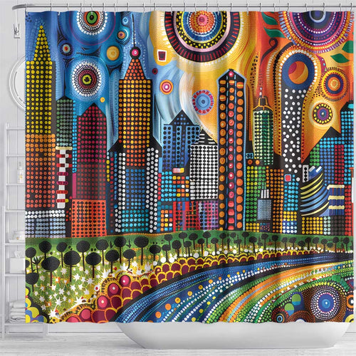 The Gold Coast Queensland Shower Curtain Australian Landscapes Aboriginal Dot Painting