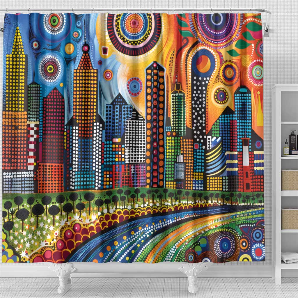 The Gold Coast Queensland Shower Curtain Australian Landscapes Aboriginal Dot Painting