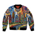 The Gold Coast Queensland Sleeve Zip Bomber Jacket Australian Landscapes Aboriginal Dot Painting