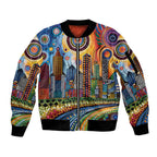 The Gold Coast Queensland Sleeve Zip Bomber Jacket Australian Landscapes Aboriginal Dot Painting