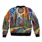 The Gold Coast Queensland Sleeve Zip Bomber Jacket Australian Landscapes Aboriginal Dot Painting