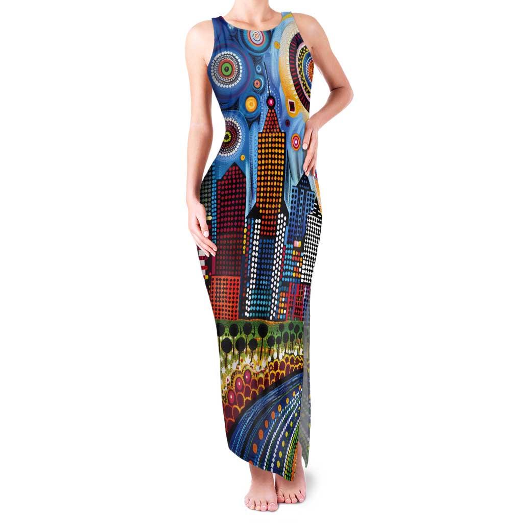 The Gold Coast Queensland Tank Maxi Dress Australian Landscapes Aboriginal Dot Painting