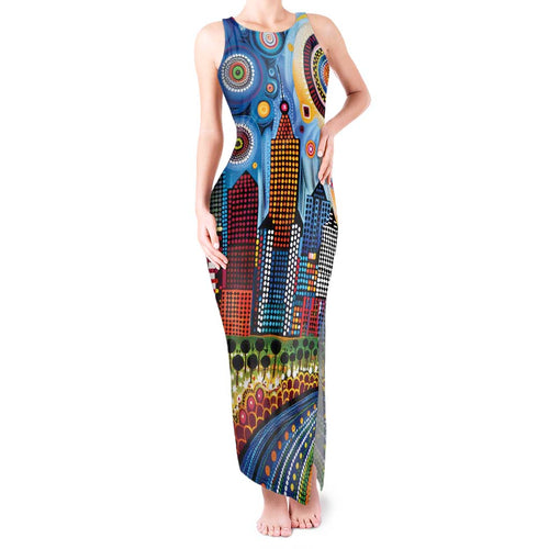 The Gold Coast Queensland Tank Maxi Dress Australian Landscapes Aboriginal Dot Painting