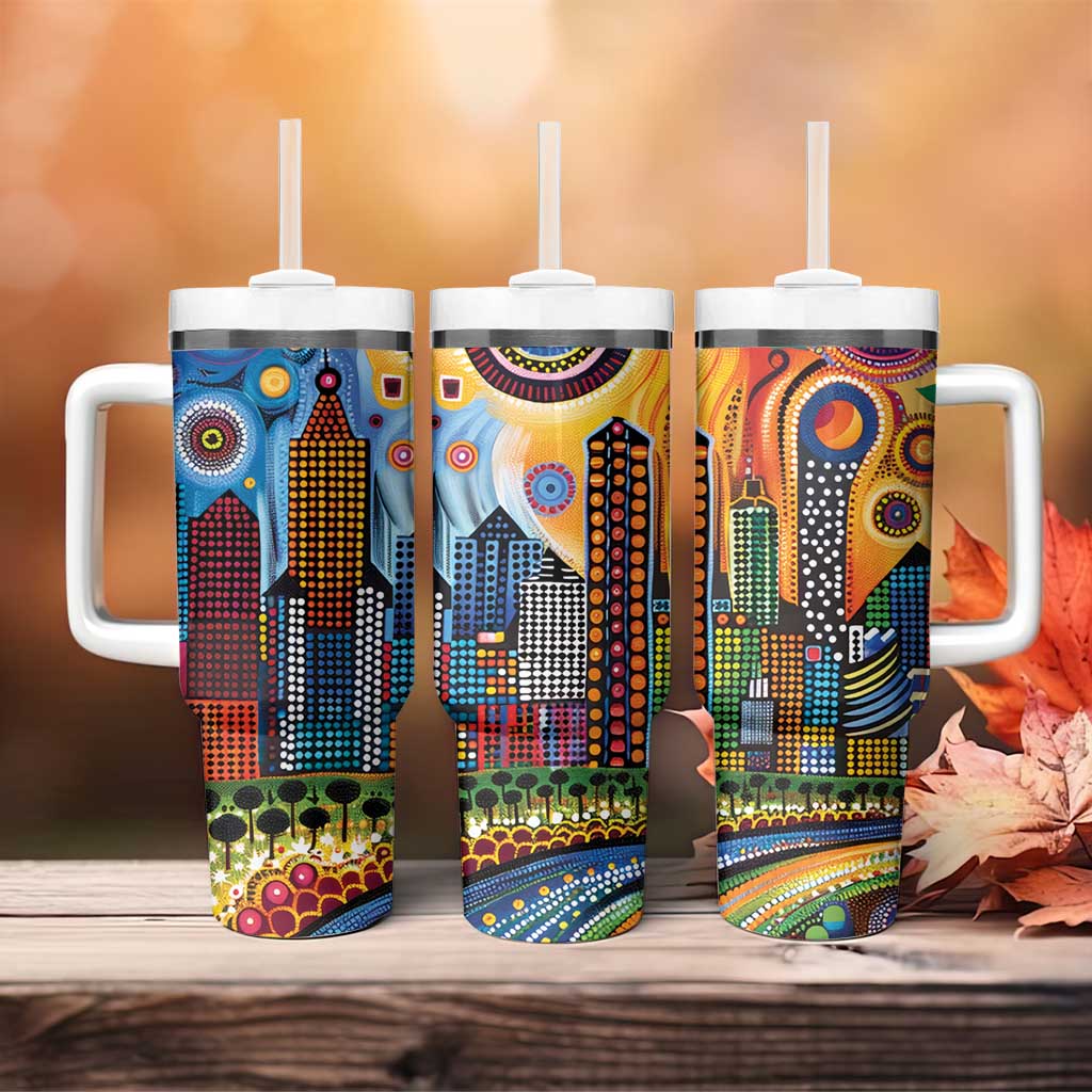 The Gold Coast Queensland Tumbler With Handle Australian Landscapes Aboriginal Dot Painting