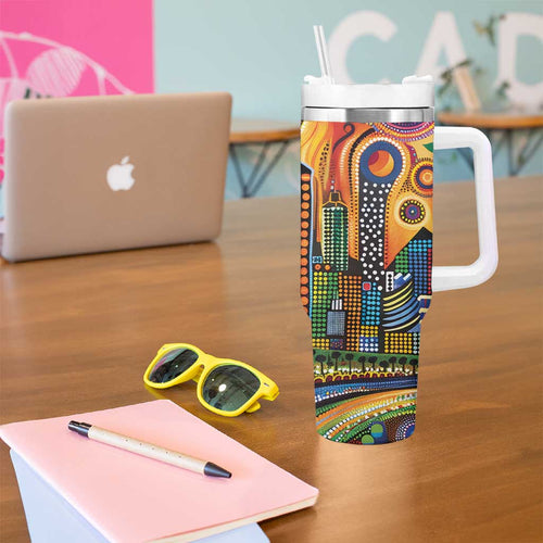 The Gold Coast Queensland Tumbler With Handle Australian Landscapes Aboriginal Dot Painting