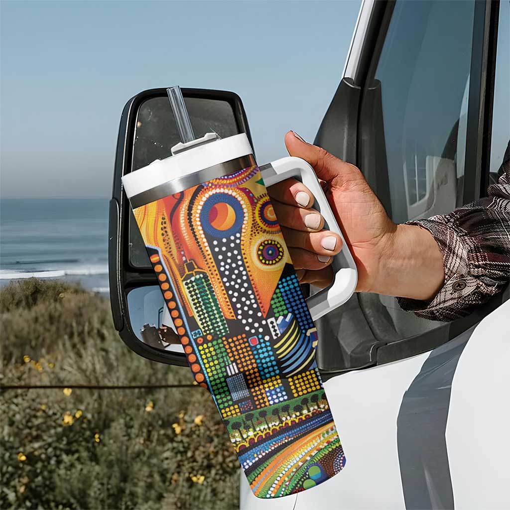 The Gold Coast Queensland Tumbler With Handle Australian Landscapes Aboriginal Dot Painting
